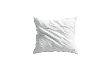 A white, square pillow, viewed from above, with soft, crinkled folds