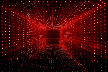 Red LED lights on the wall, digital light pattern, red background, symmetrical composition, 