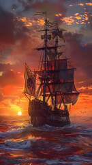 Obraz premium sailing ship at sunset