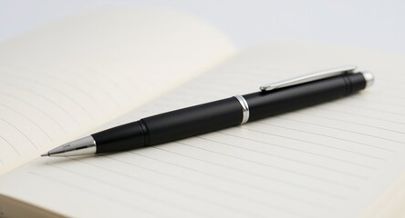 Pen Resting on Lined Paper, Simplicity in Stationery Composition, Focused Object.