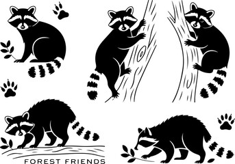"Raccoon Silhouettes Collection &ndash; Wild Forest Creatures"