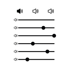Set of speaker volume control sliders and icons for audio adjustment