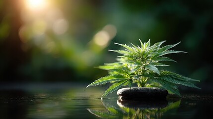 Young Cannabis Plant Growing in Water