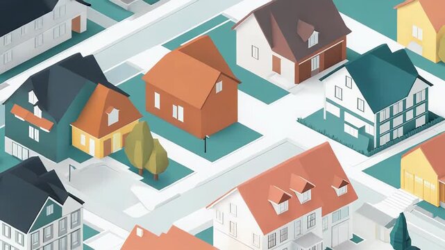 Colorful isometric residential houses forming a neighborhood