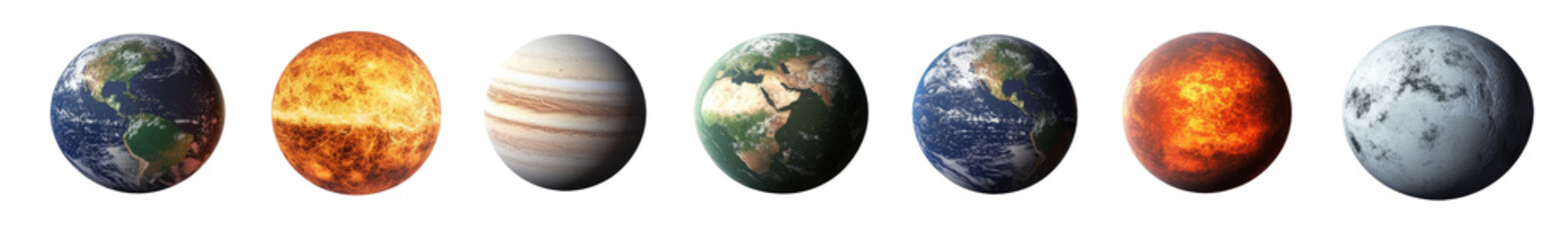 Fototapeta premium Planetary Evolution Sequence Earth, Lava, Jupiter, Isolated on Transparent Background, Planet, Space, Astronomy