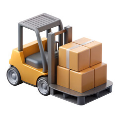 3D Render of Yellow Forklift Lifting Cardboard