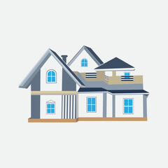 Stylized illustration of a multi story victorian style house with blue windows