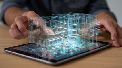 Hands interacting with architectural design