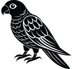 Vector illustration of a wild raven with a prominent beak and wings, sitting on a branch