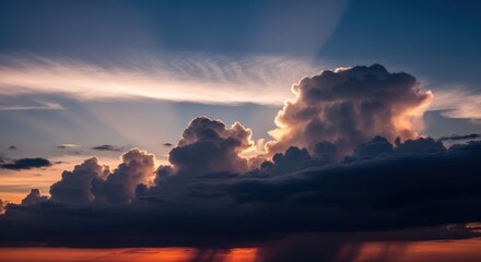 Breathtaking Cloudscape: Dramatic Clouds at Sunset with Golden Sunlight