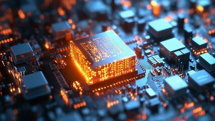 Cpu processing data on motherboard, futuristic technology - Powered by Adobe