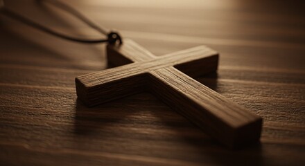 Obraz premium Close of a wooden cross symbolizing Christ's crucifixion and Christian faith