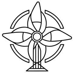 Fototapeta premium Black and white vector illustration of a flower and fan symbol