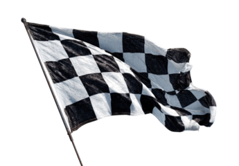Checkered race flag billowing in wind