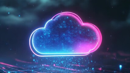 Glowing cloud computing symbol falling data transferring futuristic technology - Powered by Adobe