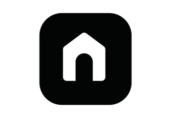 White solid home icon inside black rounded square, PNG transparent background, suitable for websites, apps, UI, navigation, housing, and real estate