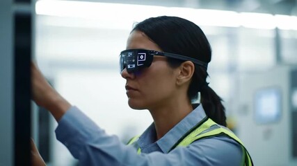 Factory Tech Worker Using Augmented Reality Glasses for Efficiency - Powered by Adobe
