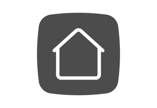 Minimal house PNG icon with grey rounded square background, transparent design for apps, websites, UI navigation, housing, and real estate projects
