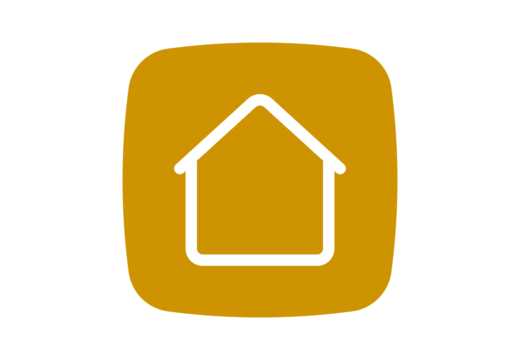White outline home PNG icon on yellow background, transparent housing symbol for websites, UI navigation, apps, real estate, property, and design