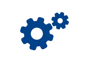 Blue gears PNG transparent setting icon, two cogwheels for apps, websites, UI, tools, engineering, mechanical system preferences, and configuration design