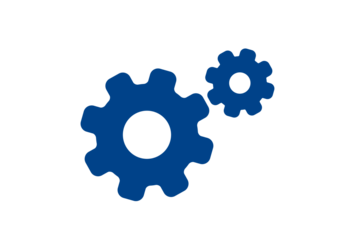 Blue gears PNG transparent setting icon, two cogwheels for apps, websites, UI, tools, engineering, mechanical system preferences, and configuration design