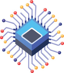 Isometric illustration of a microchip