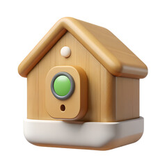 Eco smart home hub with floating interface panels, isometric perspective.