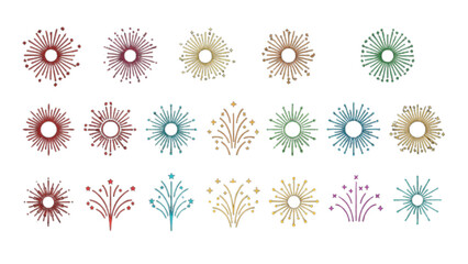 Line Firecrackers Vector Set | Colorful Radial Fireworks, Starburst Explosions, and Festive Celebration Design