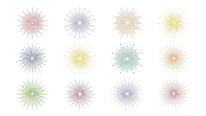 Line Firecrackers Vector Set | Colorful Radial Fireworks, Starburst Explosions, and Festive Celebration Design