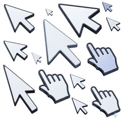 Collection of 3d mouse arrow and hand cursor icons