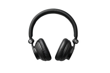 Fototapeta premium Black over-ear headphones, front view. Rounded headband, padded earcups. Simple, clean design