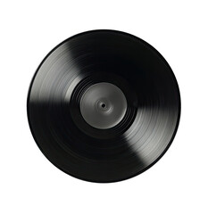 Obraz premium Close-up of a black vinyl record. Dark, glossy, circular disc. Center has a small, light-gray hole. Visible grooves