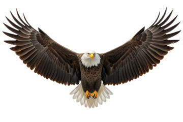 Fototapeta premium Majestic bald eagle in flight isolated on transparent background