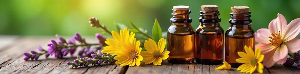 Calming Aromatherapy Scene Essential Oils, Herbs, and Flowers for Wellness and Spa Concepts