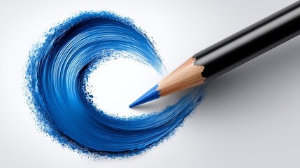 Creative swirl made from blue colored pencil and paint