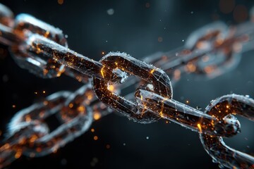 Exploring the intricate details of blockchain technology in a dynamic digital environment with glowing links and a futuristic design