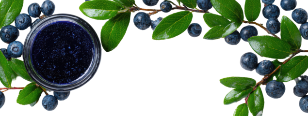 Dark-blue berries and a bowl of dark-blue, berry-based substance