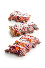 Pork BBQ glazed ribs isolated on white background.