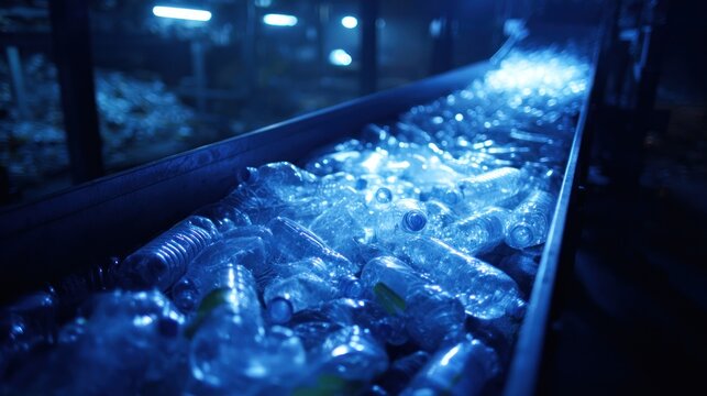 Plastic bottles on a conveyor belt