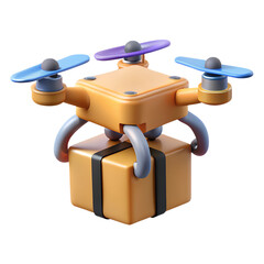 Isometric 3D delivery drone carrying parcel on white background.