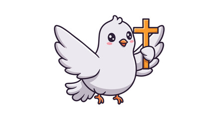 Obraz premium Cartoon dove holding cross illustration