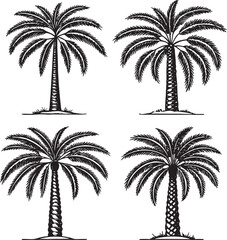 Exotic Island Concept Hand-Drawn Palm Tree Set