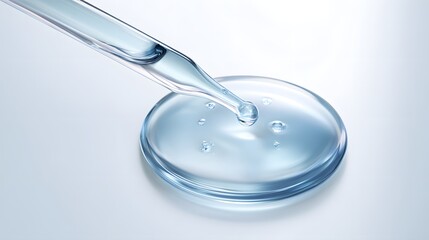 pipette with blue liquid in petri dish on white background