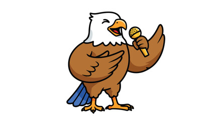 Cartoon eagle singing with microphone