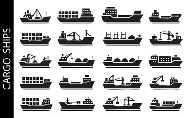 set of black vector icons depicting cargo ships © Dima