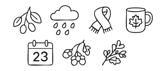 Fototapeta premium A collection of 8 linear autumn icons, each representing different elements.