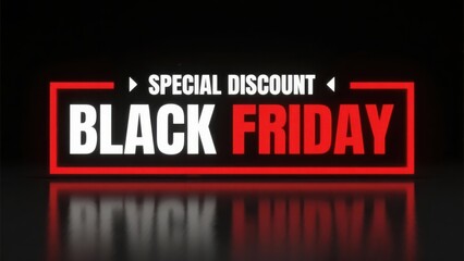 Fototapeta premium Modern Black Friday banner with bold special discount typography and red frame on black background.
