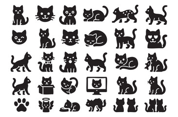 a set of icons in the form of silhouettes of cats in different poses