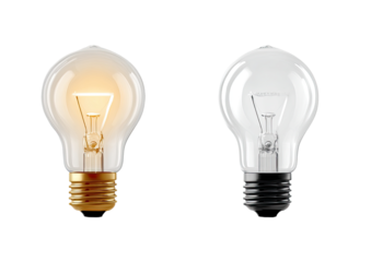 Two incandescent light bulbs, one lit, one unlit