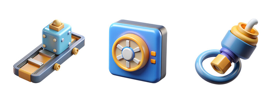 3D Motion Control and Drive System Icons – Motor, Gear Mechanism and Actuator for Industrial Automation UI